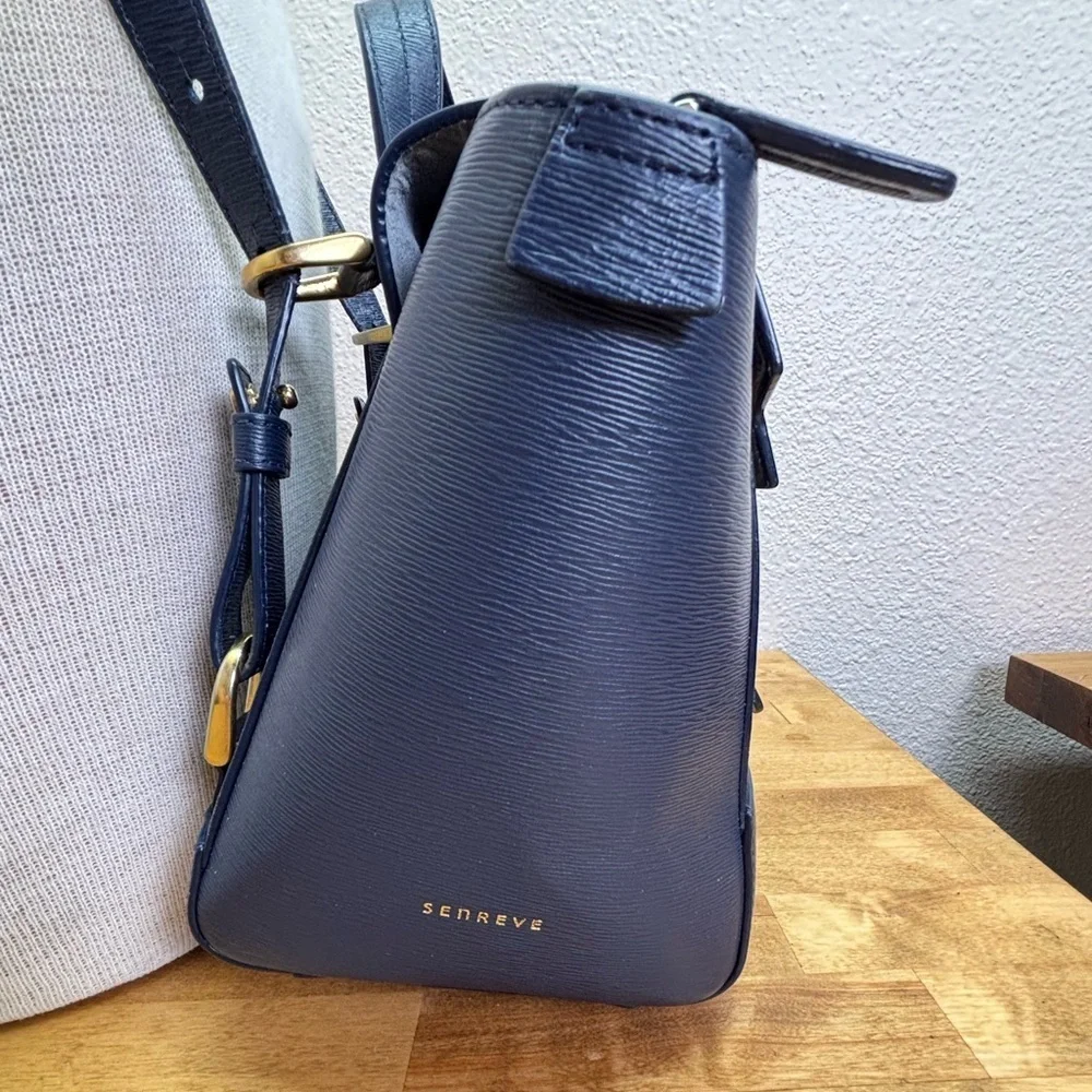 Senreve Mini Maestra Navy Mimosa Leather Convertible Bag